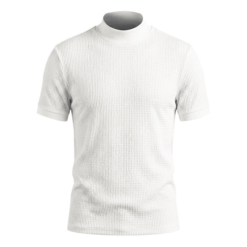 Textured Mock-Neck T-Shirt