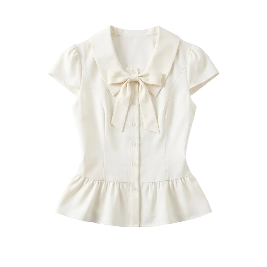 Elegant Peplum Blouse with Bow Collar
