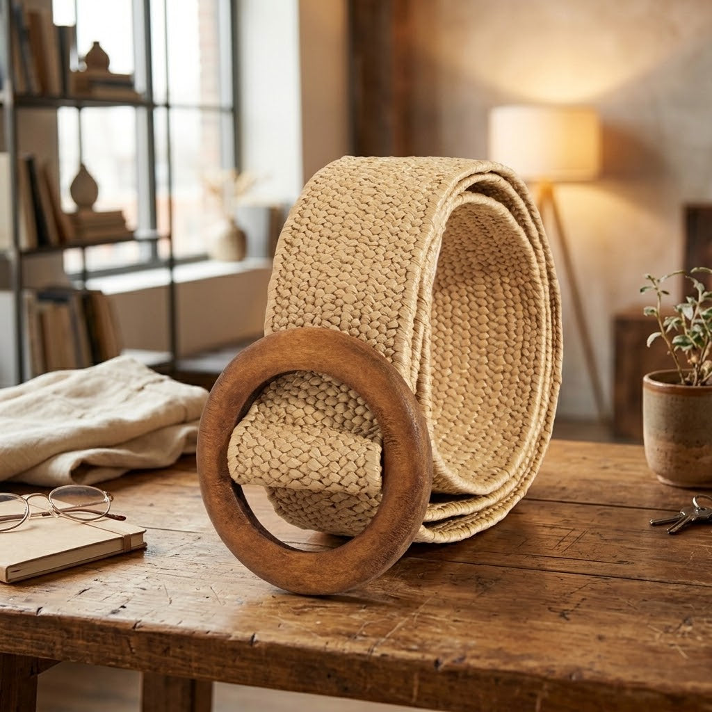 NATURAL BOHO – Woven Straw Style Elastic Belt