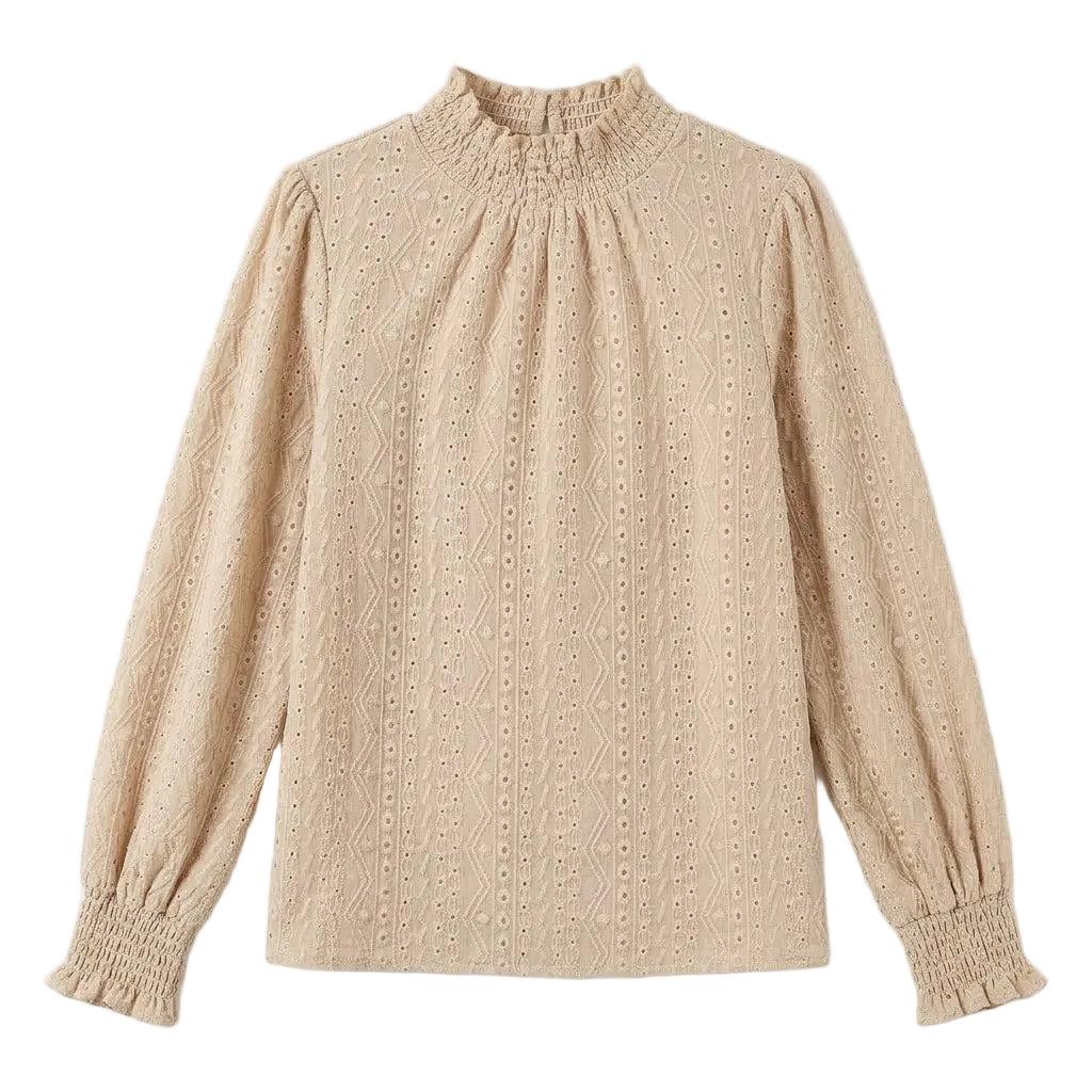 Elegant Stand-Collar Hollow-Out Blouse