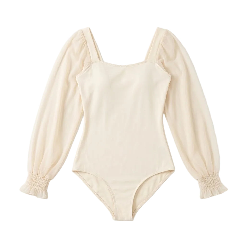 Elegant Mesh-Sleeve Ballet Bodysuit