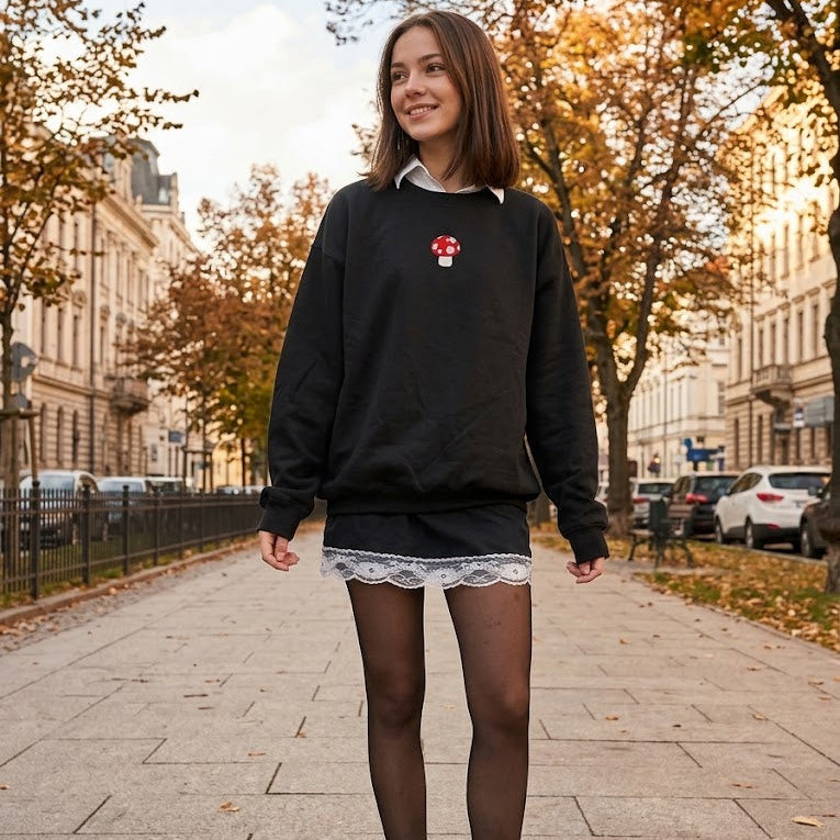 Little Mushroom Embroidered Oversized Sweatshirt