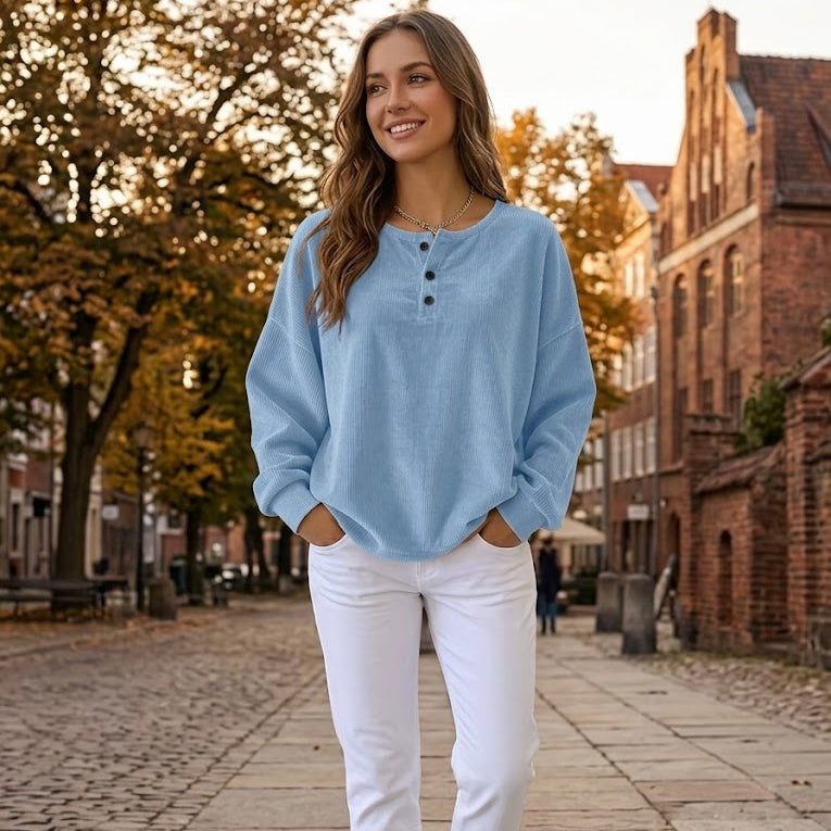 Ribbed Henley Casual Sweatshirt