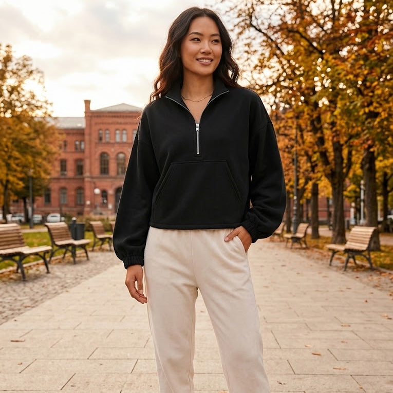 Half-Zip Cropped Sweatshirt