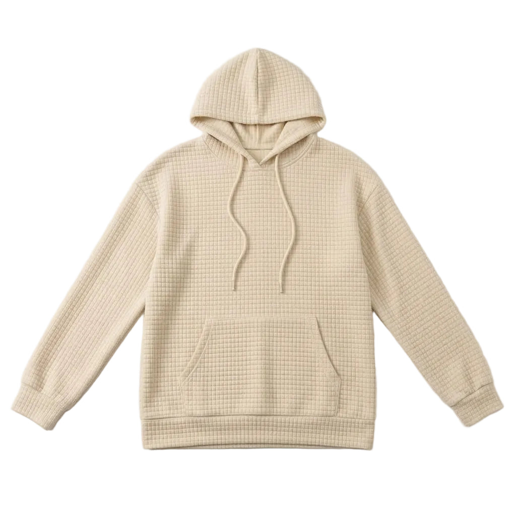 Waffle-Knit Grid Cozy Hoodie