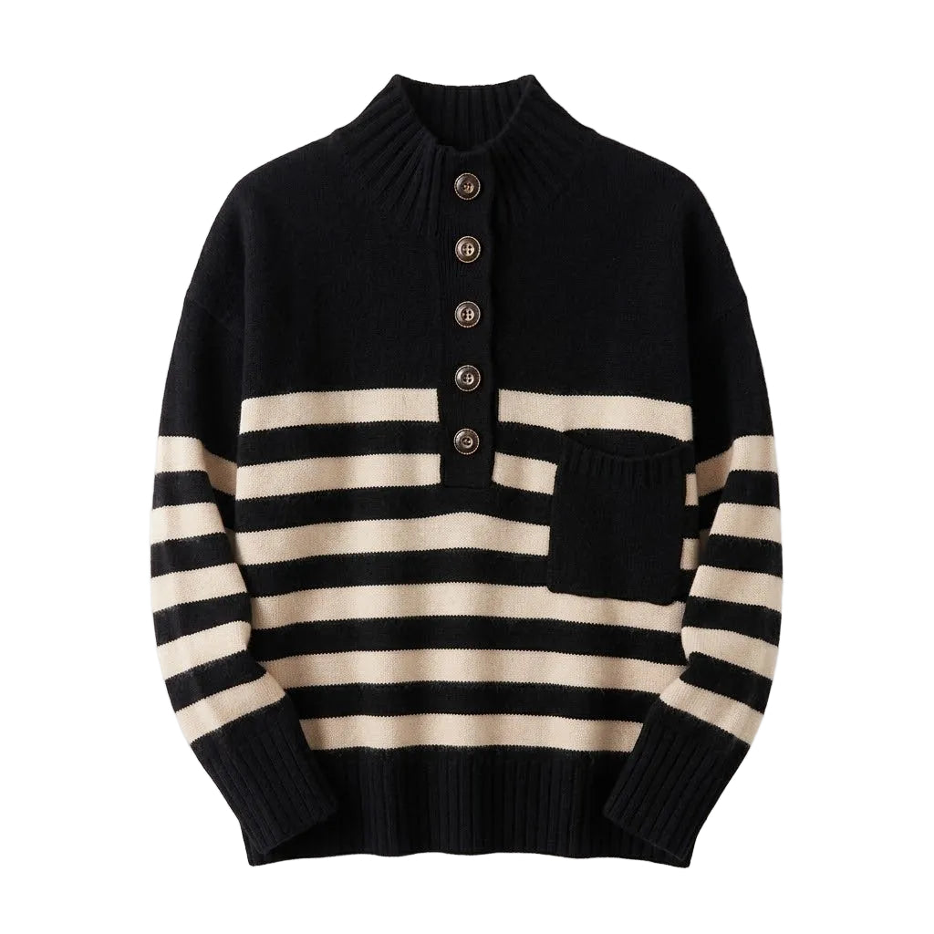 Striped Cashmere Mock-Neck Pullover