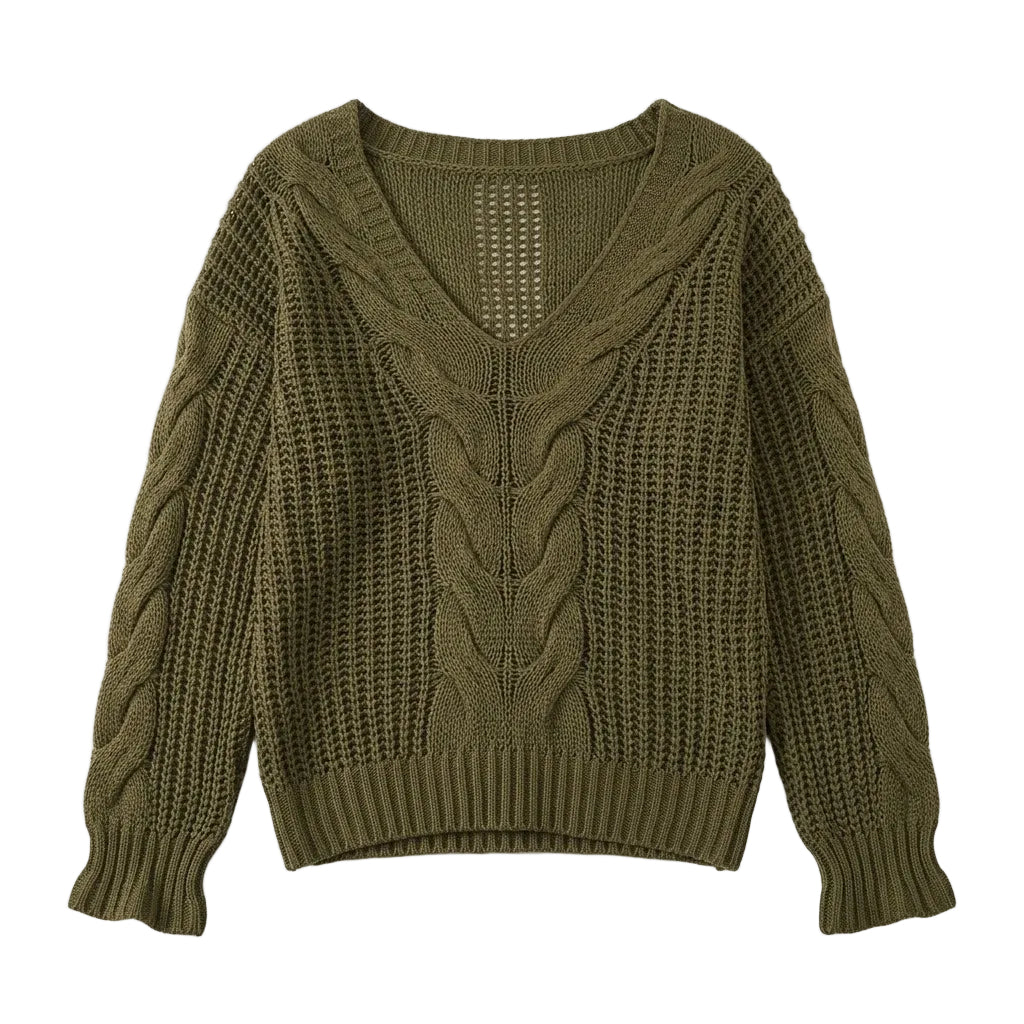 V-Neck Textured Knit Sweater
