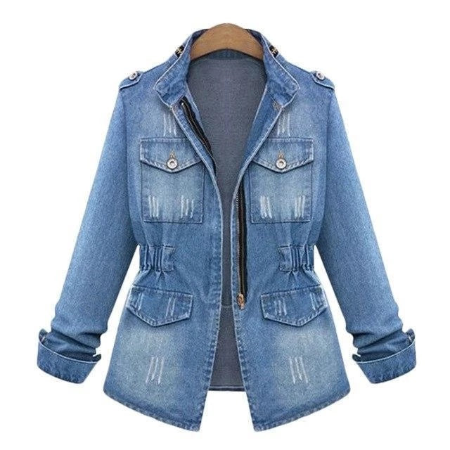 Authentische DISTRESSED Denim Utility-Jacke