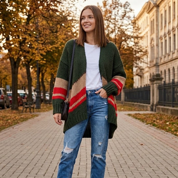 BOHO STRIPE OVERSIZED KNIT Cardigan