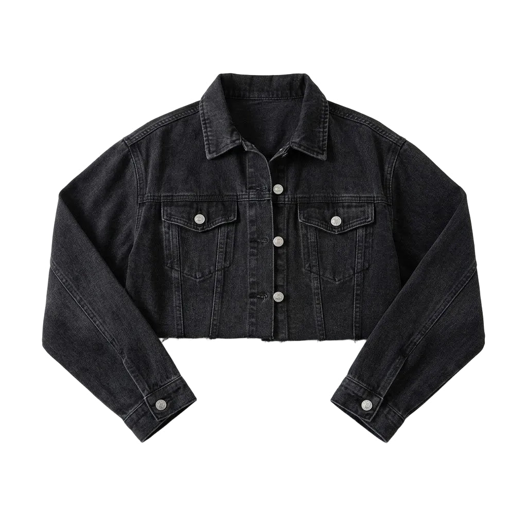 MIDNIGHT EDGE CROPPED BLACK DENIM Jacke