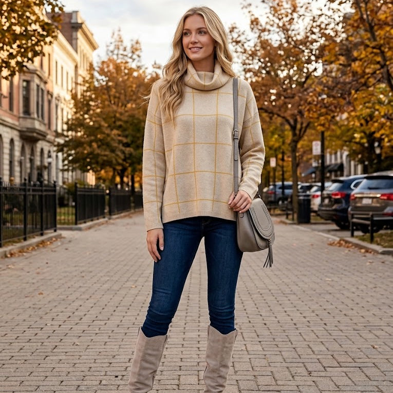 Avenue Check Grid Rollkragenpullover