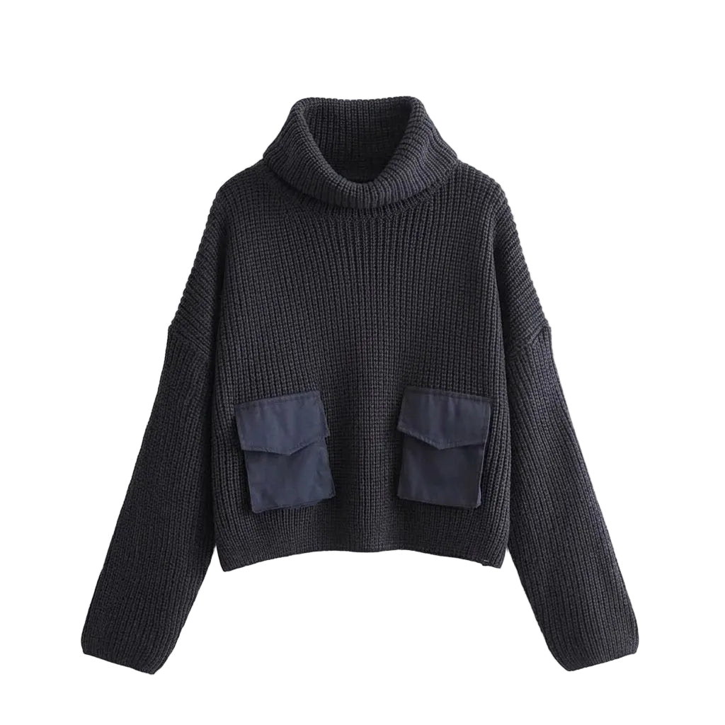 'Cargo Pocket' Chunky Rollkragenpullover