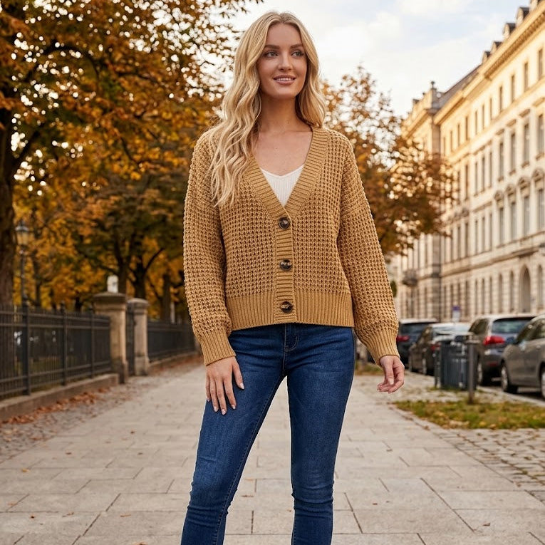 Waffle Knit Casual Cardigan