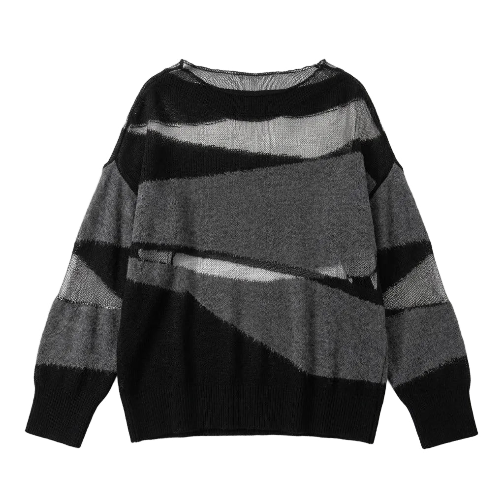 Mesh Stripe Sheer Oversized Knit Sweater