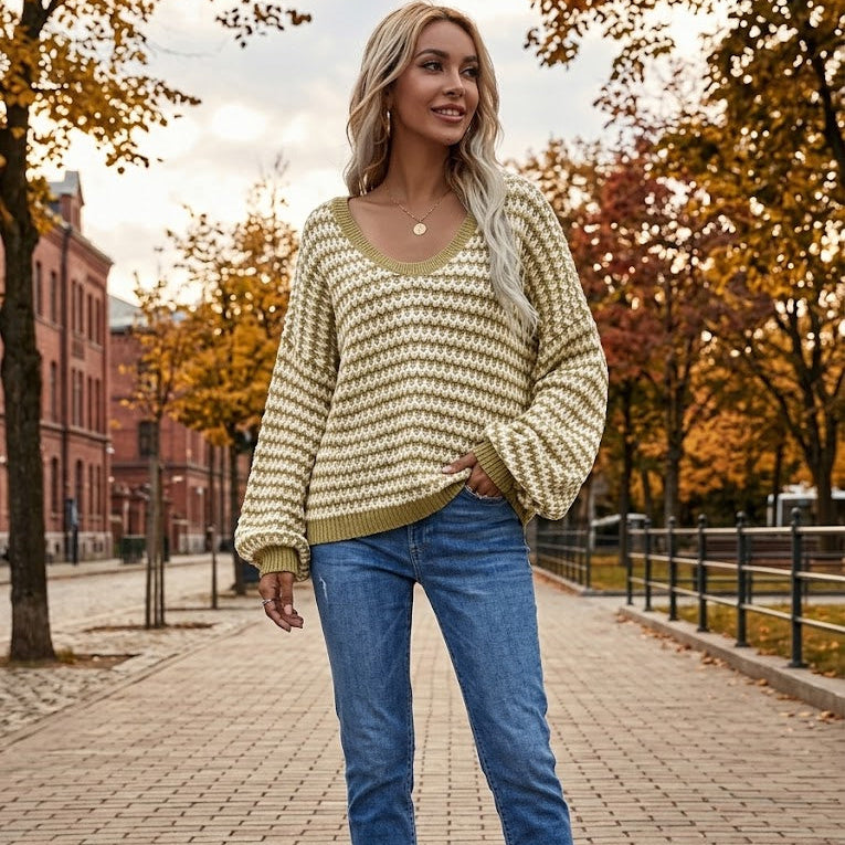 V-Neck Textured Knit Sweater