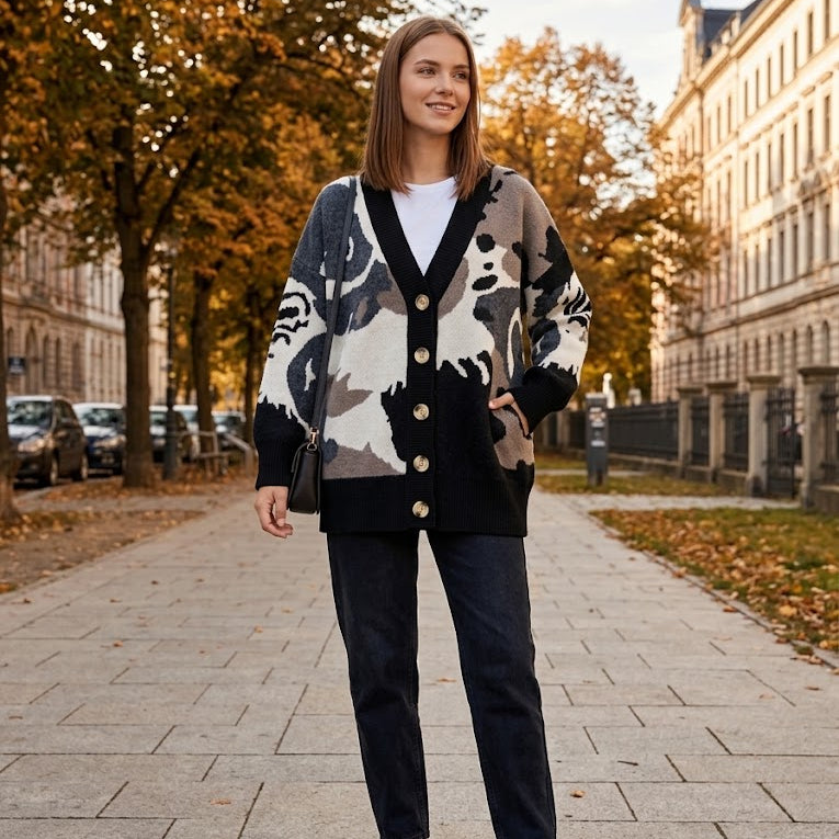 Shadow Motion Abstract Oversized Cardigan