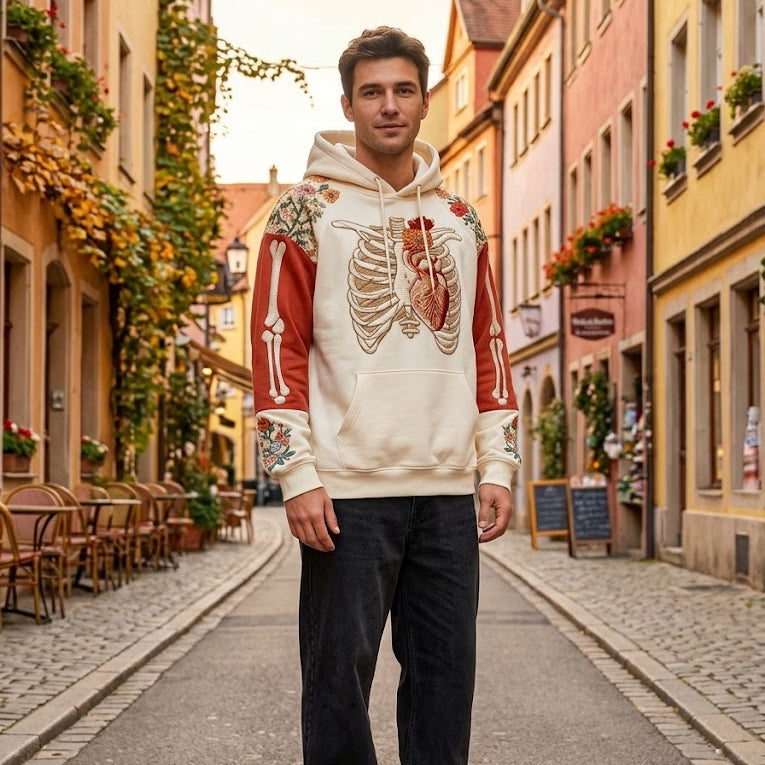 'Anatomical Heart & Floral Ribcage' Graphic Hoodie
