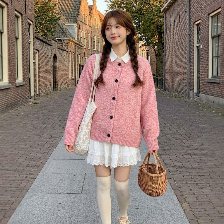 Melange Fluffy Knit Cardigan