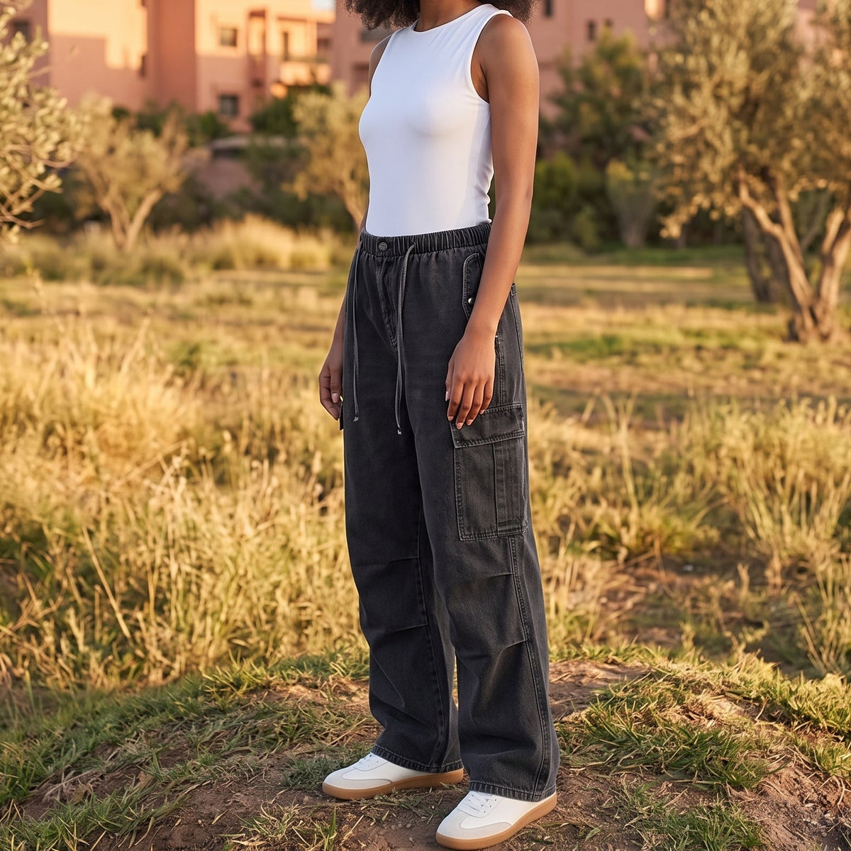 Kira Washed Cargo Wide-Leg Jeans