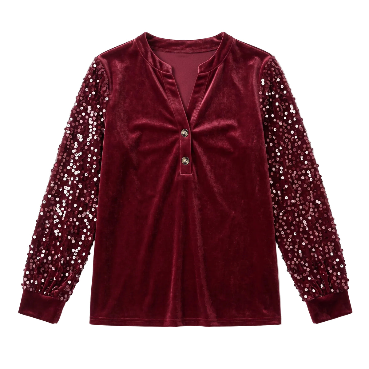 Burgundy Sequin Sleeve Velvet Blouse