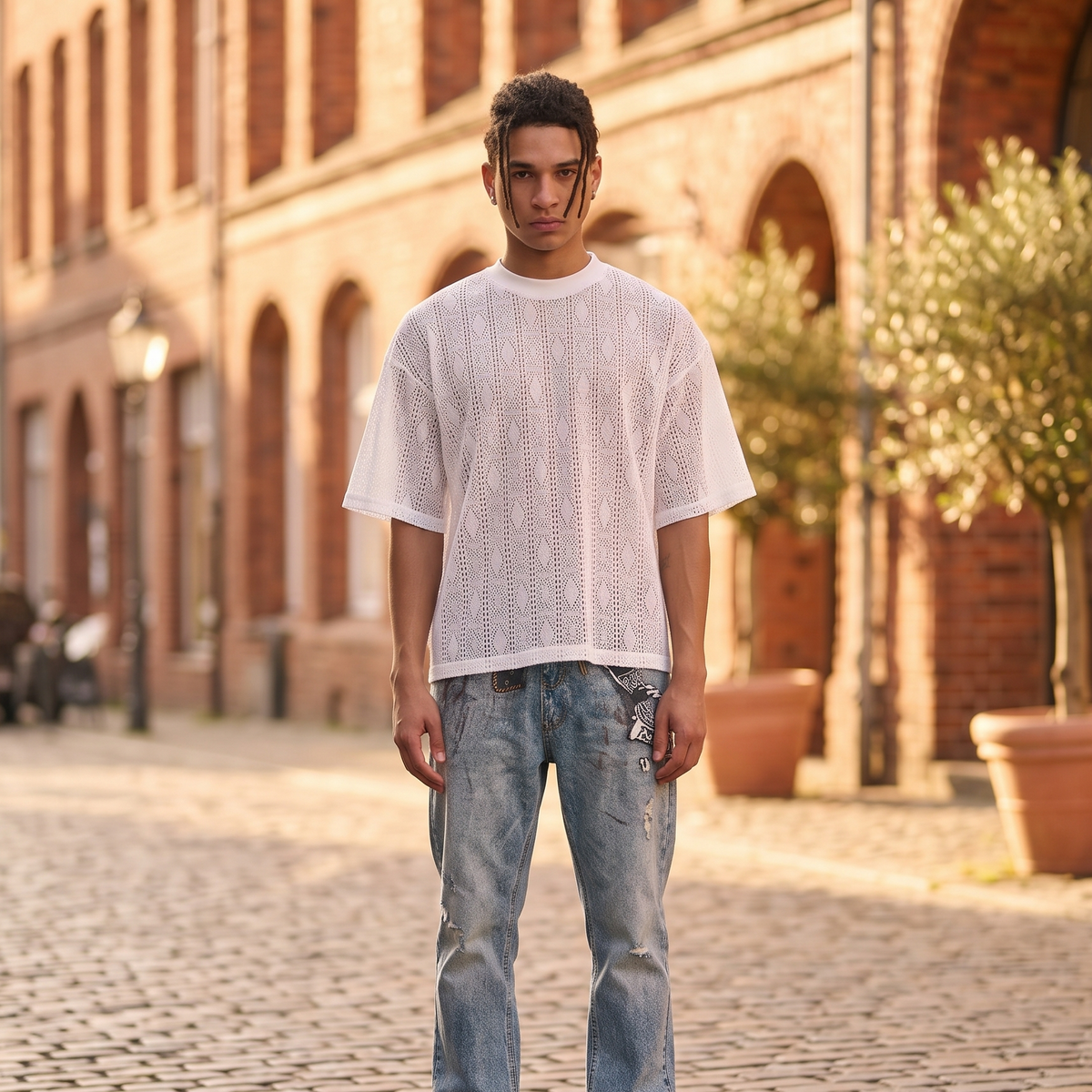 Crochet Knit Boxy T-Shirt
