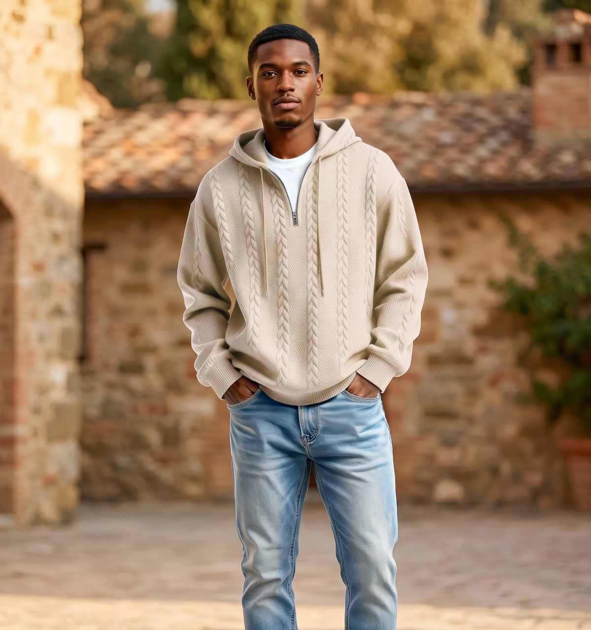 Cozy Cable Quarter-Zip Hoodie