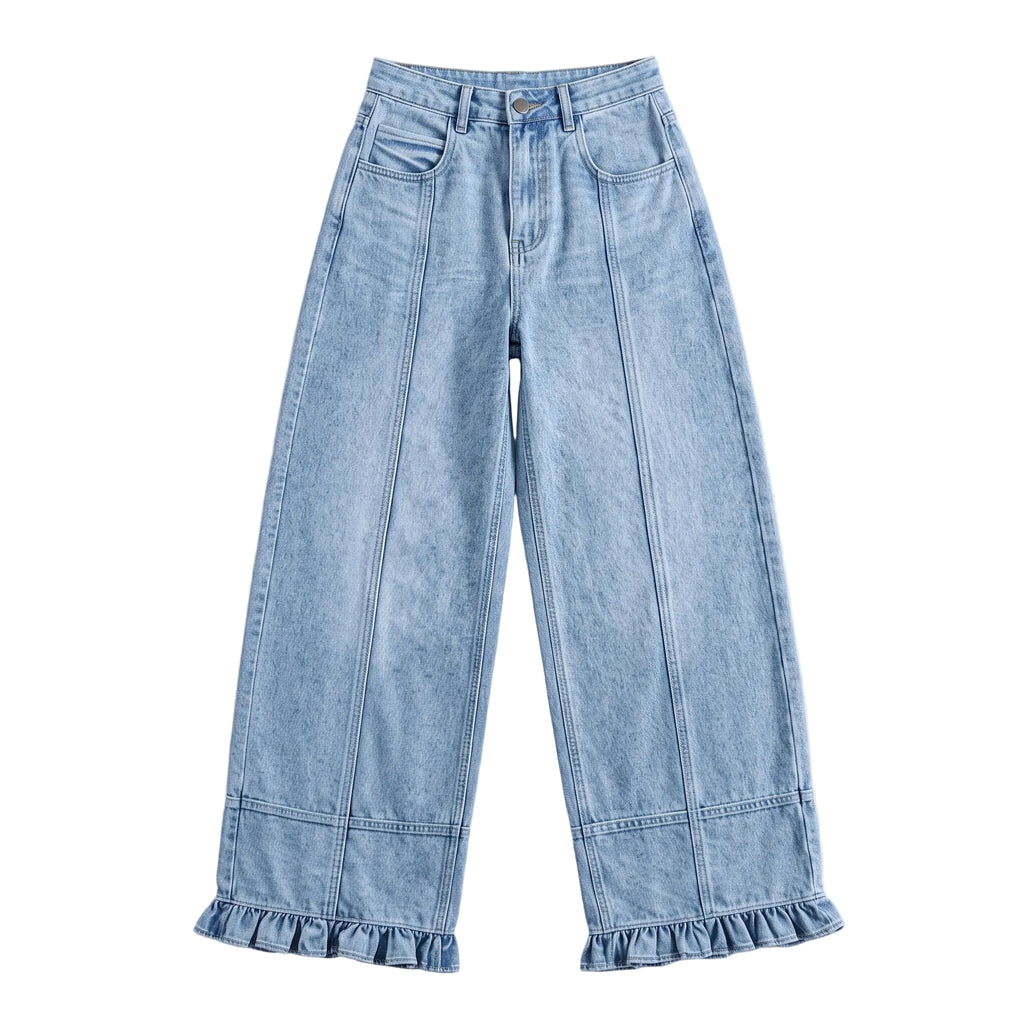 Aria Ruffle-Hem Straight Denim Jeans