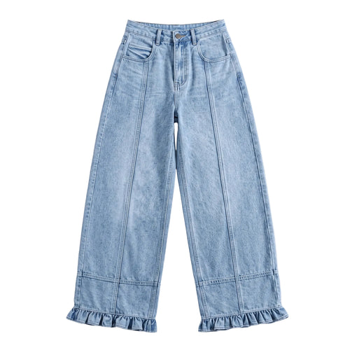 Aria Ruffle-Hem Straight Denim Jeans