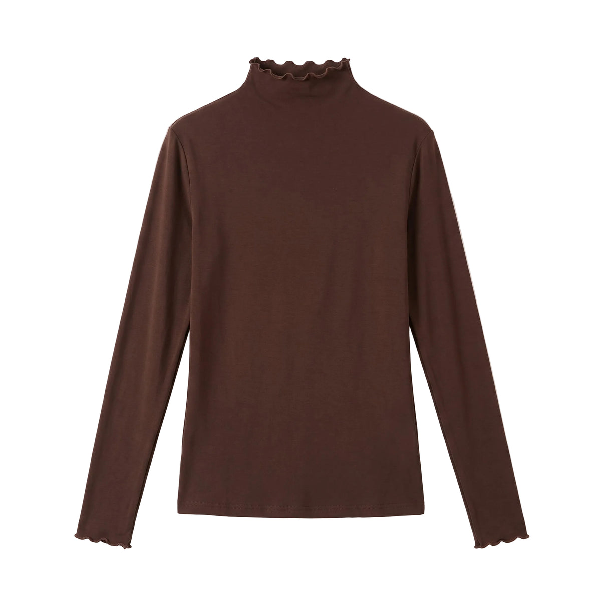 Brown Ruffled High-Neck Longsleeve