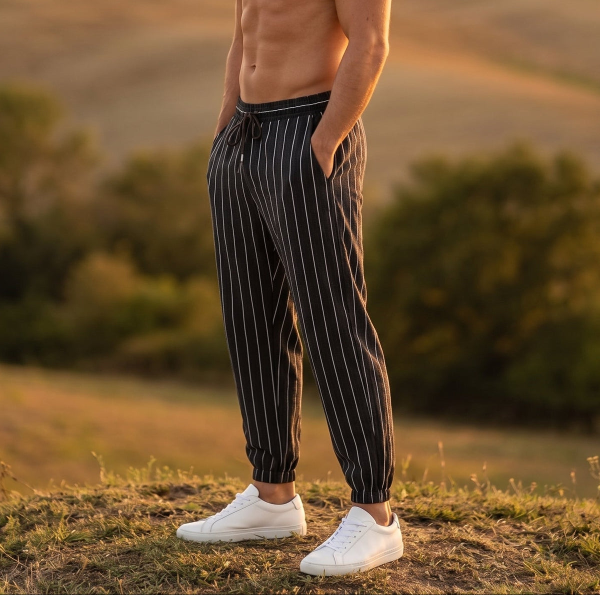 Urban Linen-Blend Striped Jogger