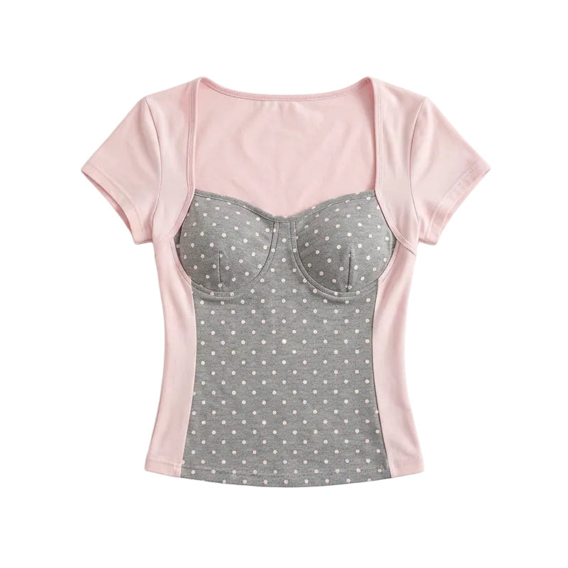 Pink & Gray Polka Dot Bustier Top