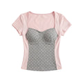 Pink & Gray Polka Dot Bustier Top
