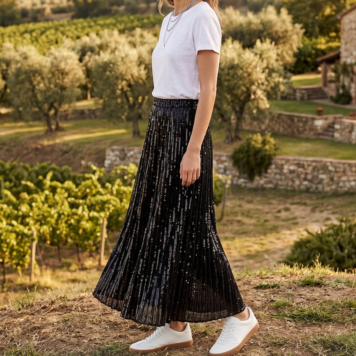 Black Sequin Glamour Maxi Skirt