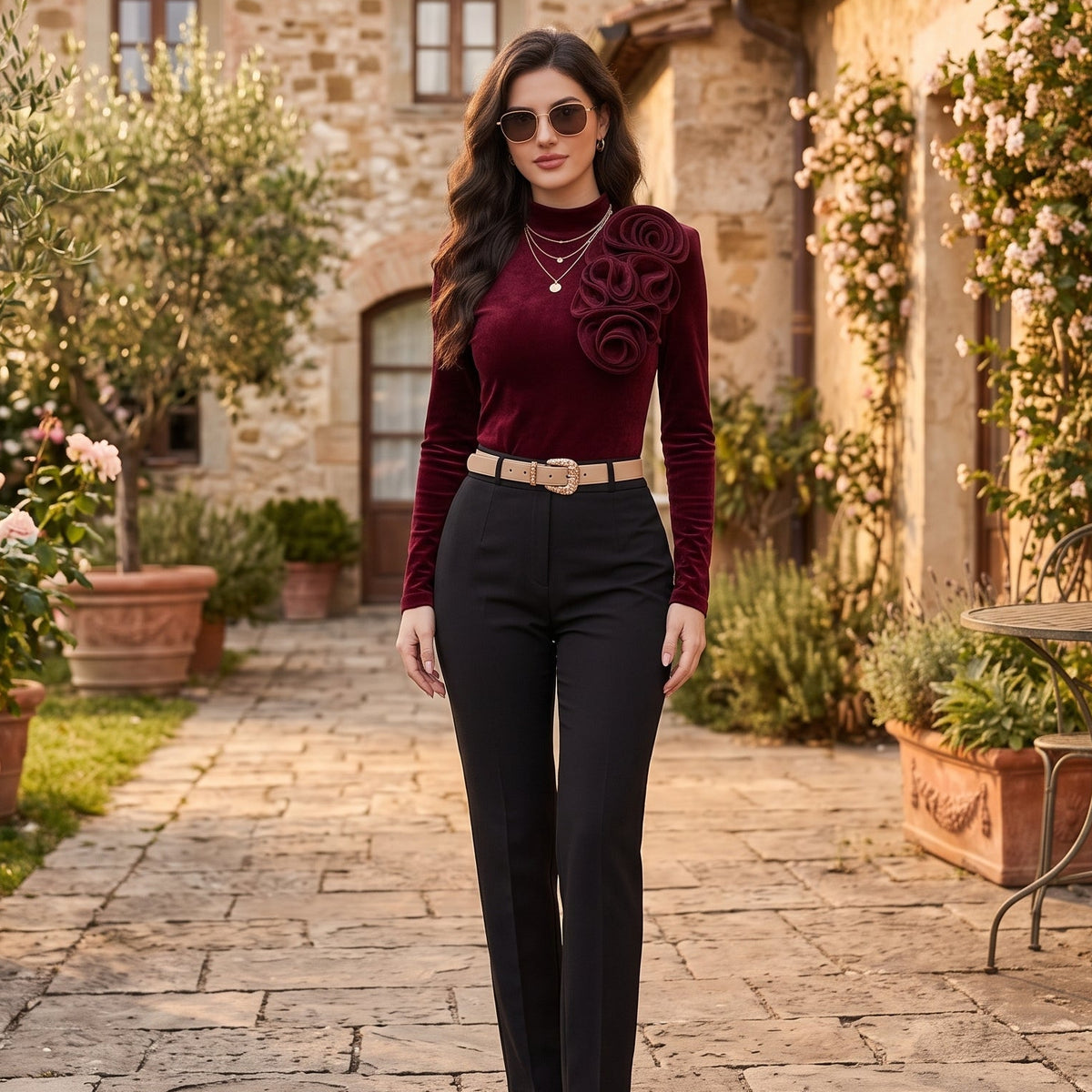 Rose Appliqué Turtleneck Longsleeve