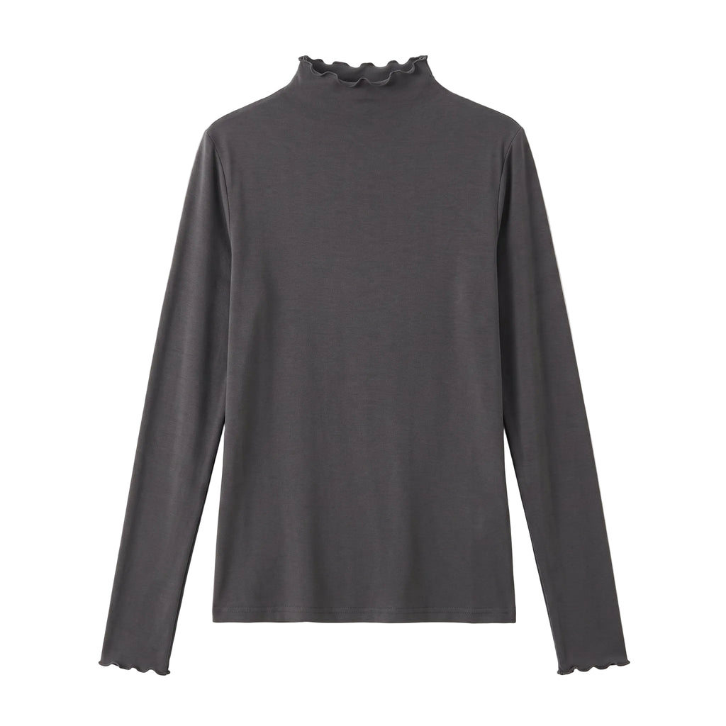 Charcoal Ruffled High-Neck Longsleeve