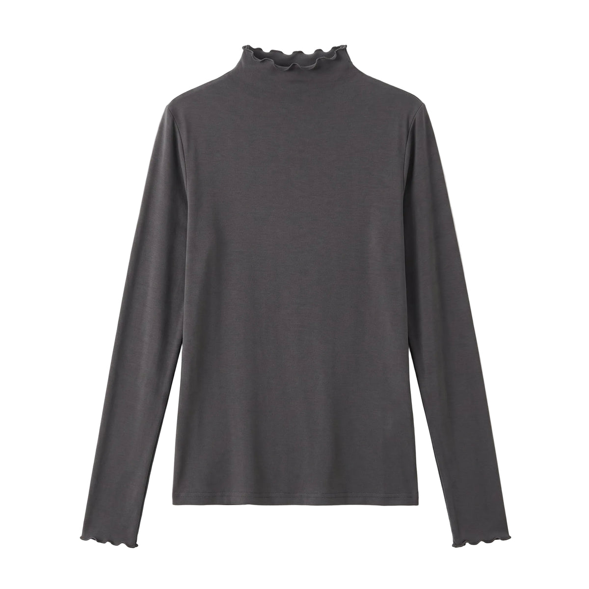 Charcoal Ruffled High-Neck Longsleeve