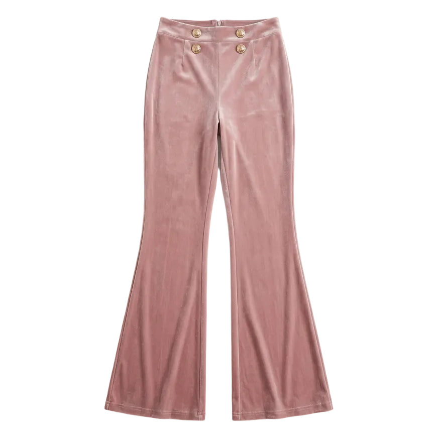 Elara High-Waisted Velvet Flare Pants