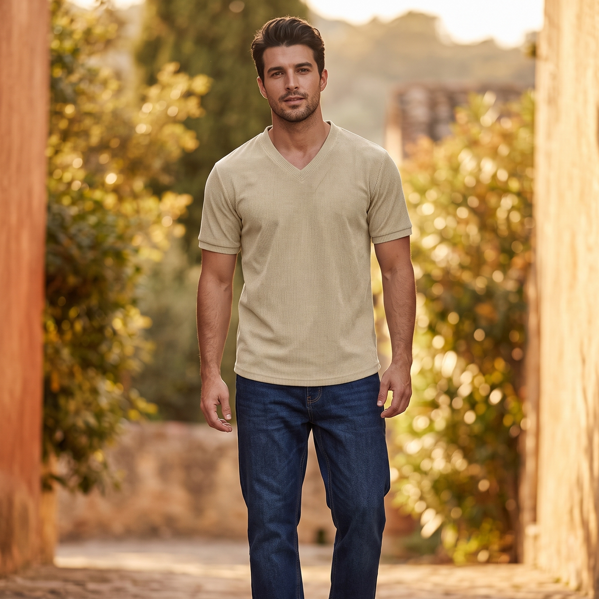 Amekaji Cord V-Neck T-Shirt