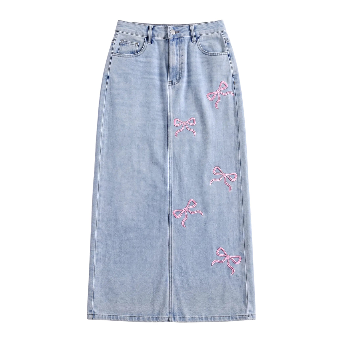 Pink Bow Denim Maxi Skirt