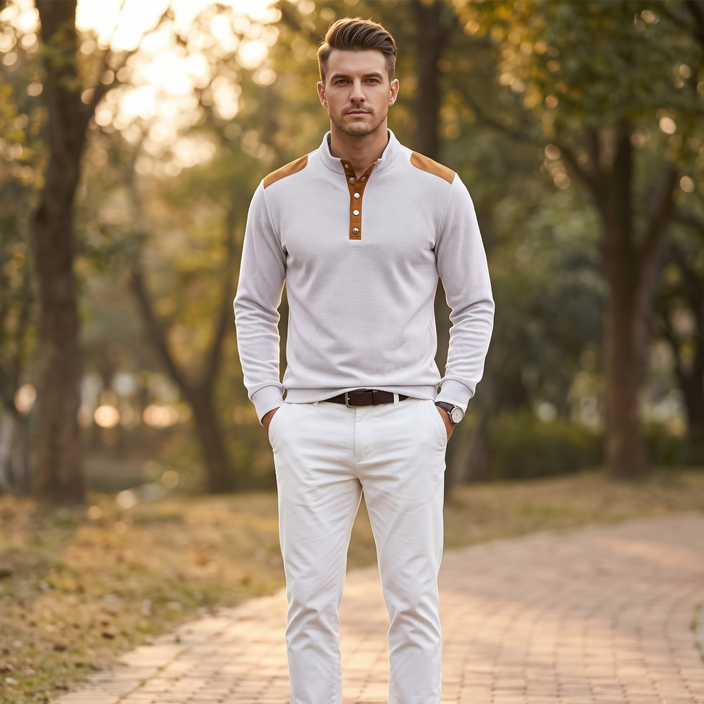 Waffle-Knit Henley Sweatshirt