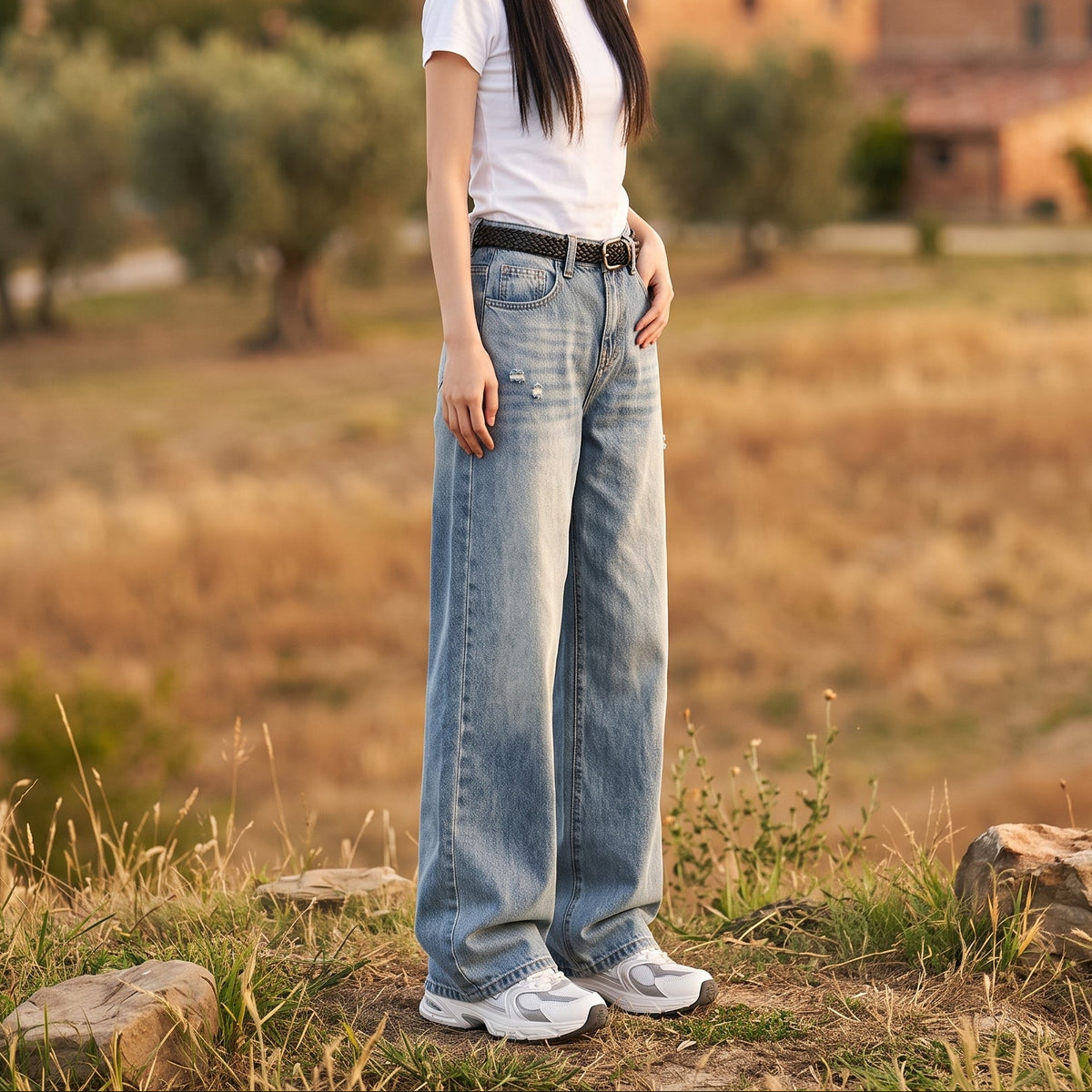 Vintage Washed Wide-Leg Denim Jeans