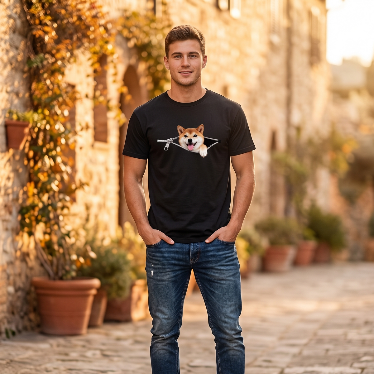 Shiba Inu Zipper Peek T-Shirts