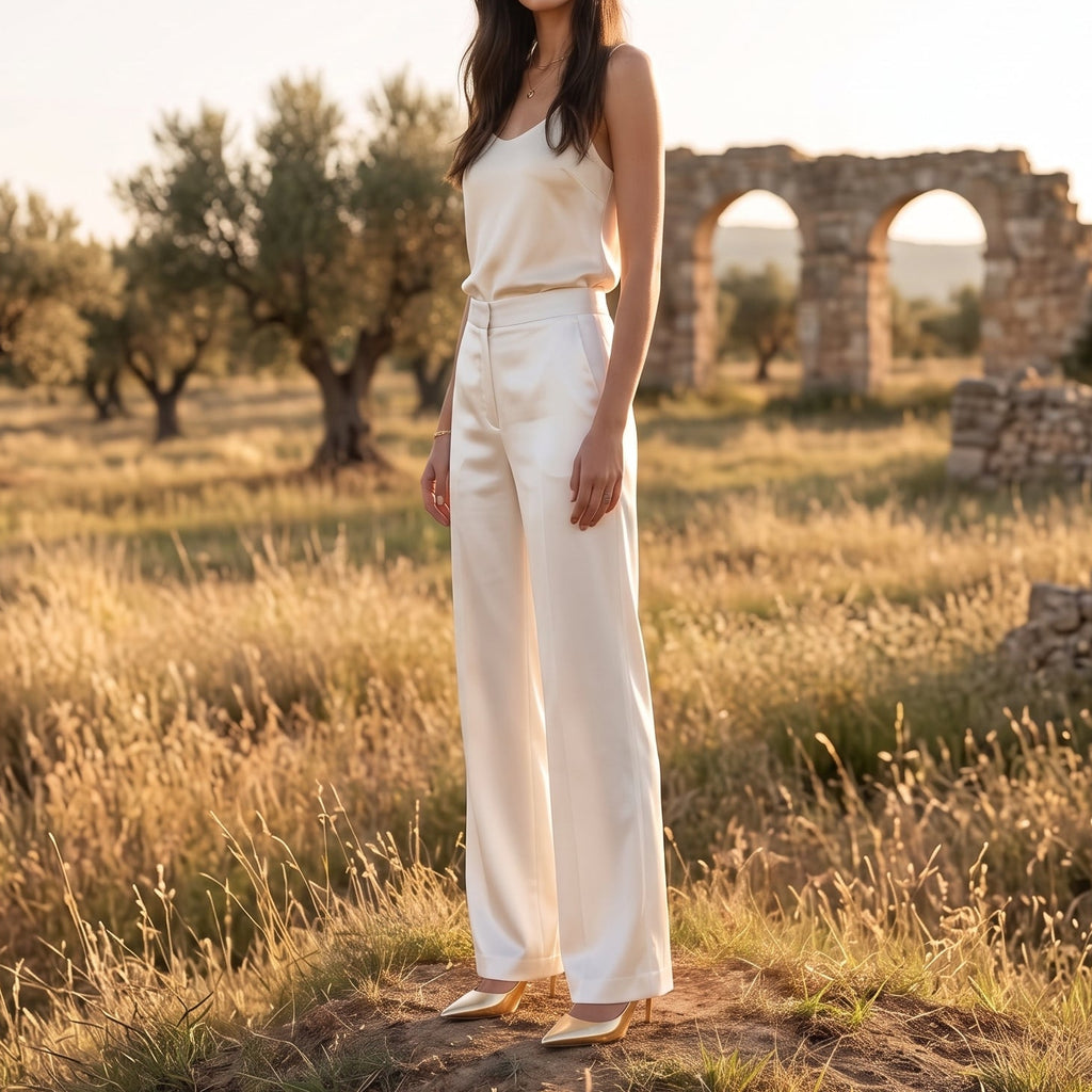 Lumière Satin Wide-Leg Trousers