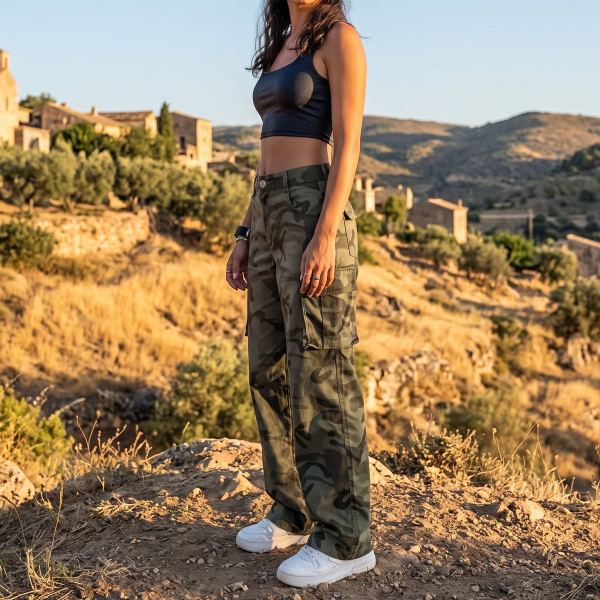 Nomi Wide-Leg Camouflage Cargo Pants