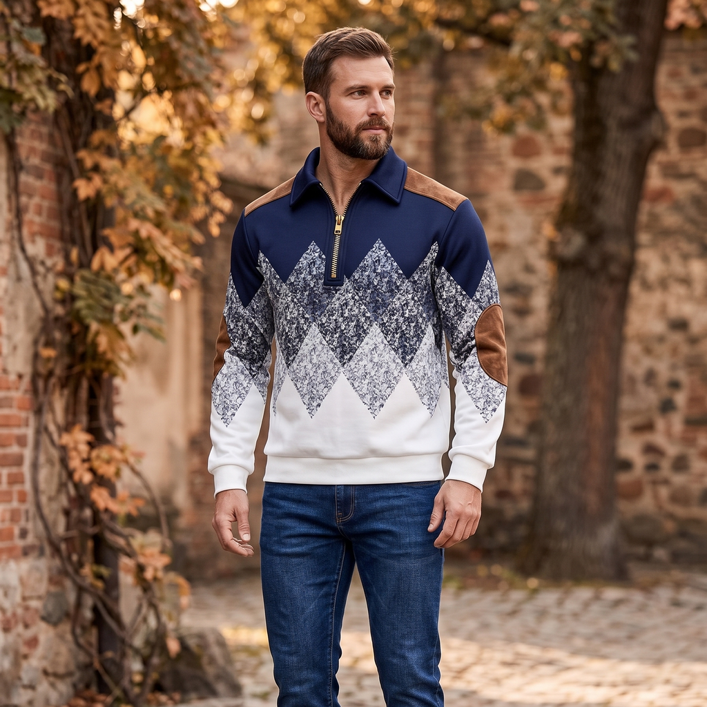 Geo-Argyle Patchwork Sweatshirt