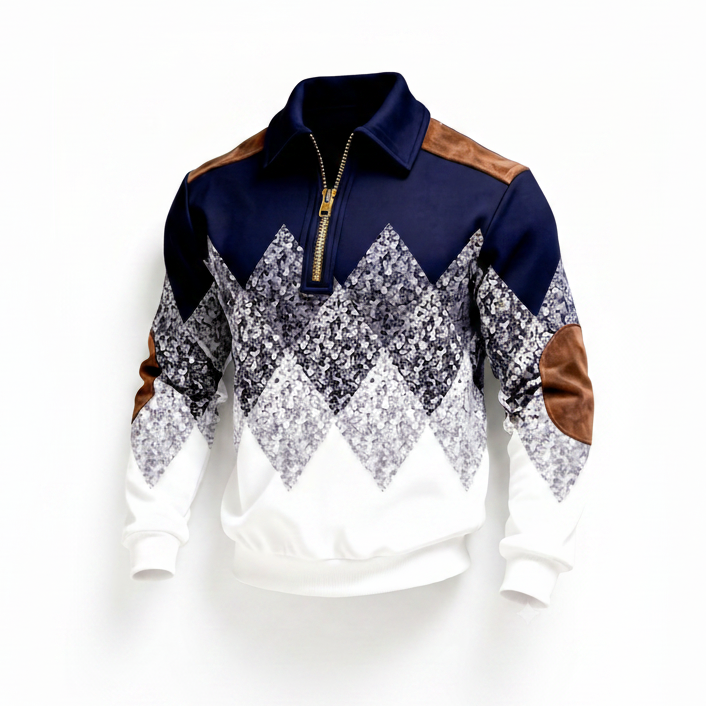 Geo-Argyle Patchwork Sweatshirt