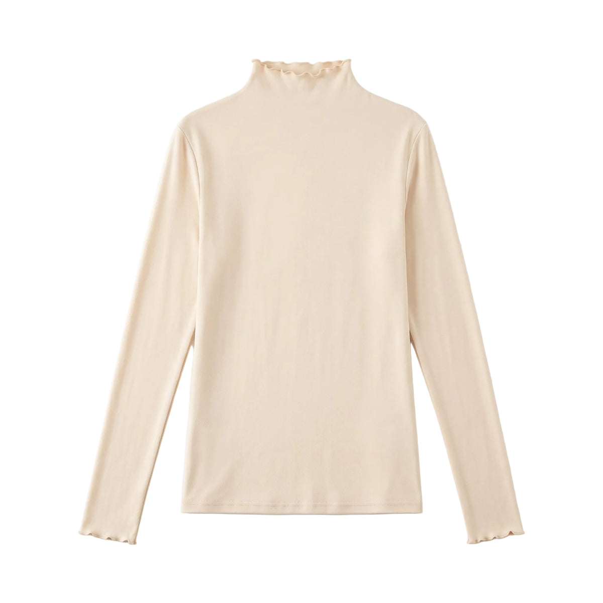 Beige Ruffled High-Neck Longsleeve