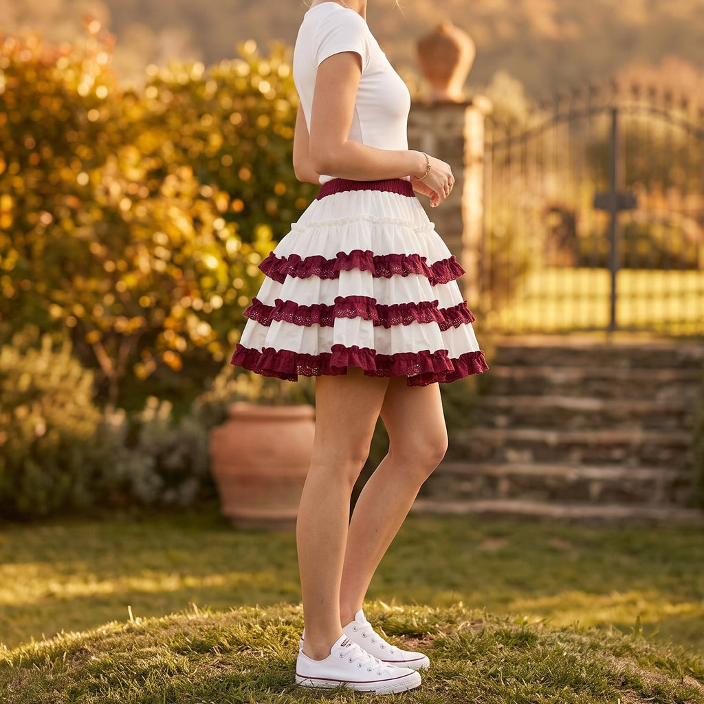 Wine Tiered Performance Skort