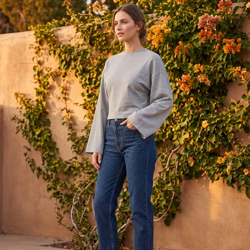 Wide-Sleeve Minimalist Sweatshirt