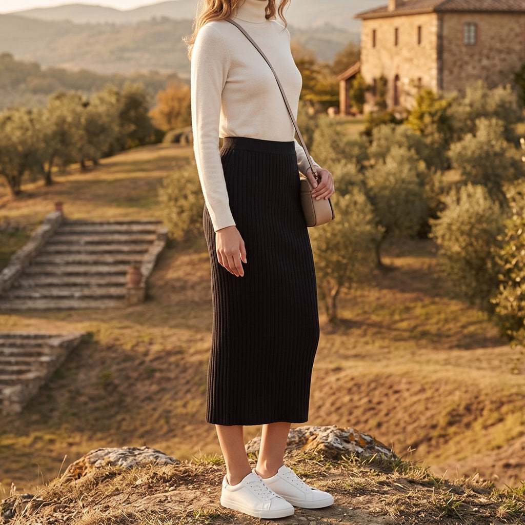 Elegant Knit Pencil Midi Skirt